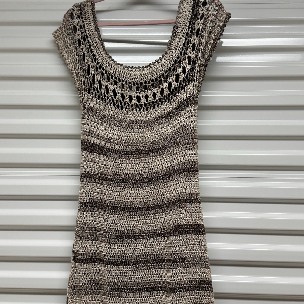Vintage Proper brown And Tan Boho Crochet Maxi Dress Women’s L - Picture 3 of 9